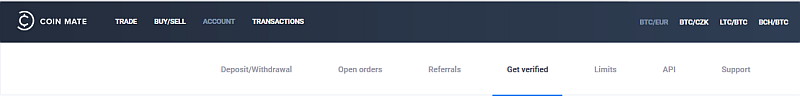 CoinMate verifikace účtu