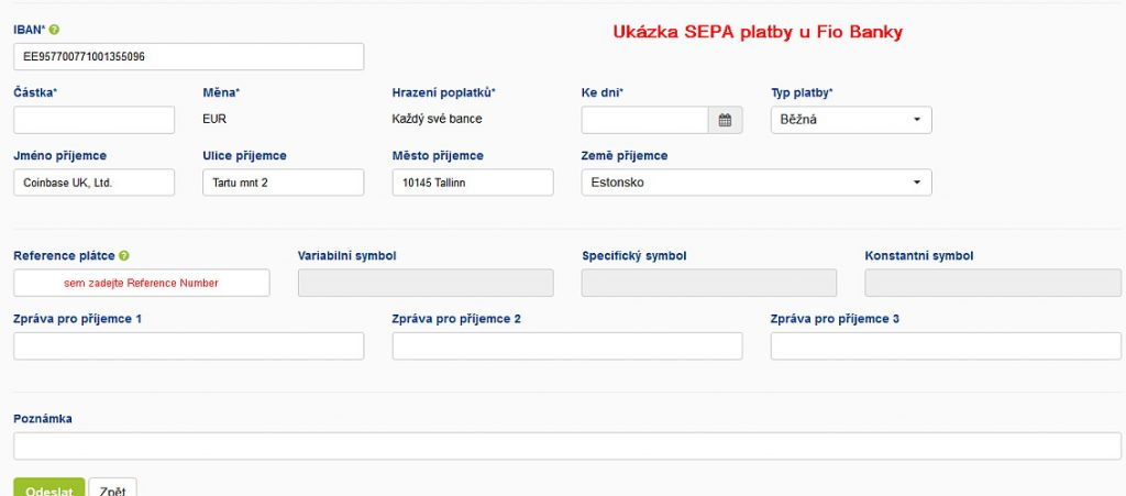 Coinbase platební příkaz z Fio Banky
