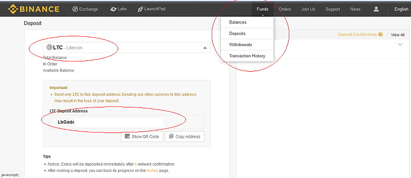 Binance deposit