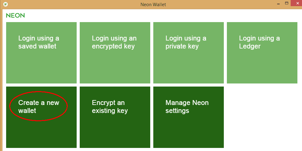 Neon wallet vytvoření peněženky