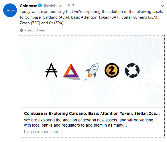 Coinbase zkoumá možnost zalistovat pět nových kryptoměn
