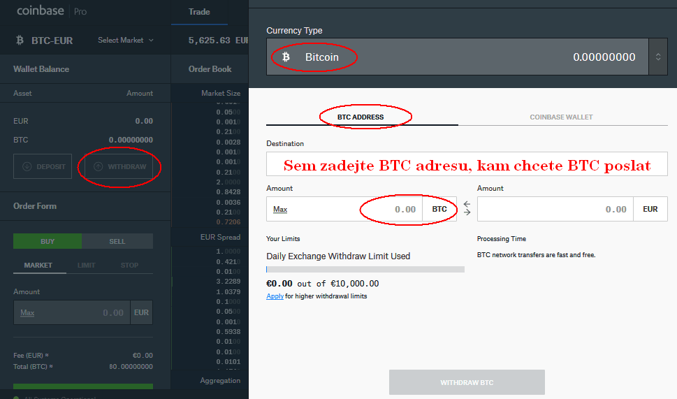 Coinbase Pro výběr BTC