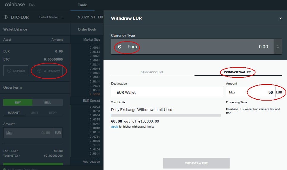 Coinbase Pro výběr EUR