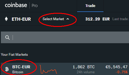 Coinbase Pro výběr měny