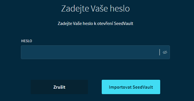 Trinity Wallet kontrola seedu vložení hesla