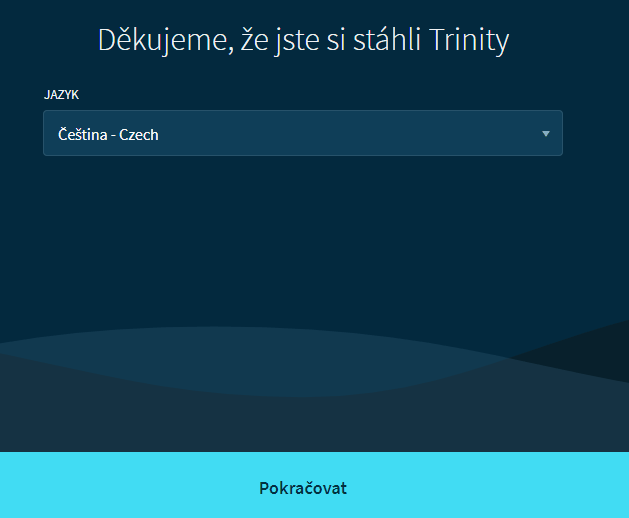 Trinity Wallet výběr jazyka